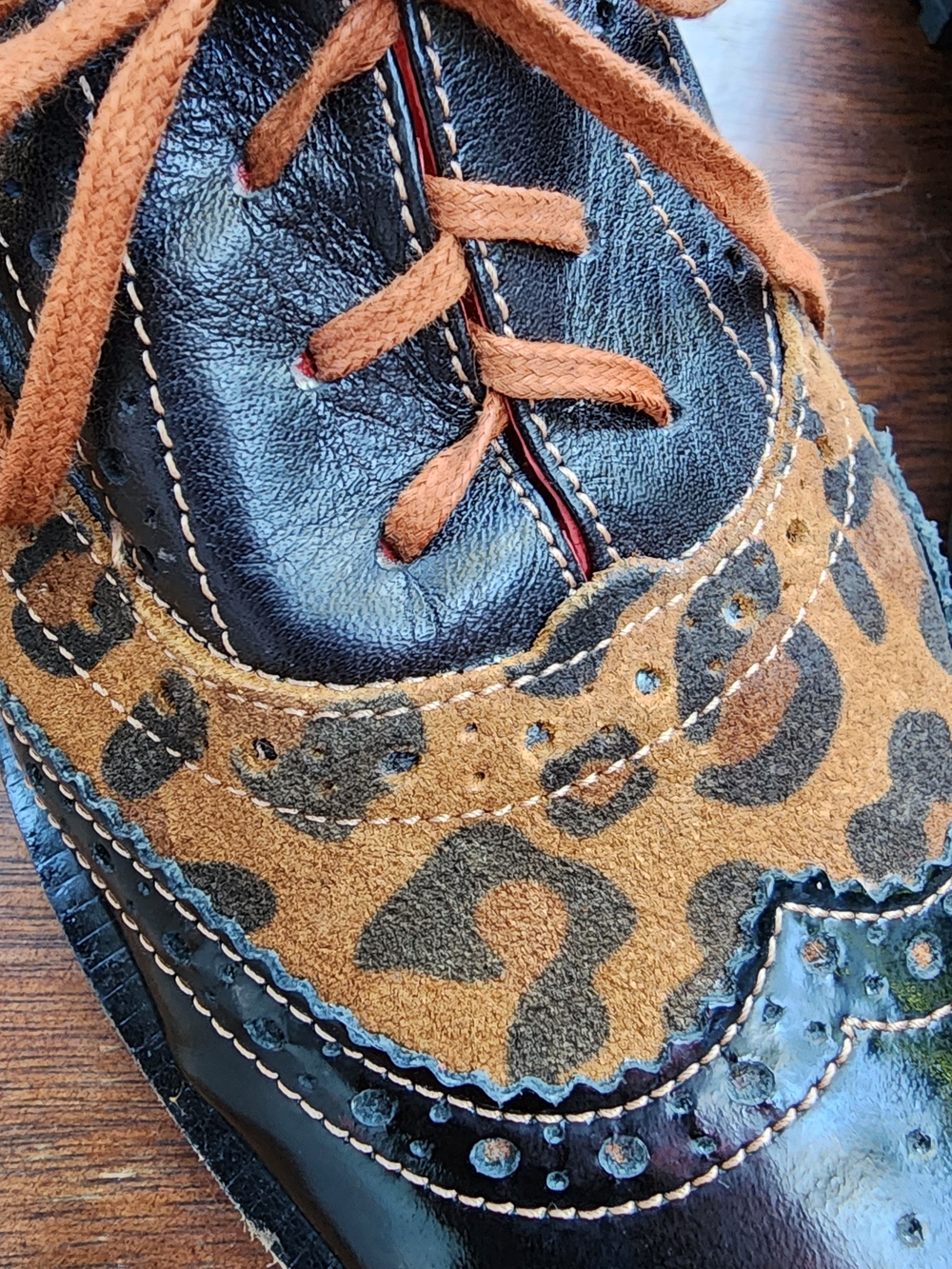Girotti Custom Leather Oxford Brogues Black Patent Leopard Studded 39 - Picture 4 of 15